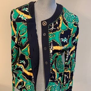 Vintage Petite Sophisticate Nautical Navy Green Button Up Lightweight Jacket 8